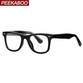 Peekaboo retro mavi ışık engelleme gözlük kadın TR90 şeffaf siyah kare gözlük çerçevesi erkekler için şeffaf lens kadın asetat