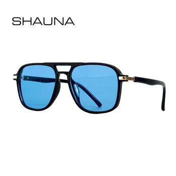 SHAUNA TR90 Anti-mavi ışık gözlük çerçeveleri Retro çift köprüler Kadın okyanus Lens Shades erkekler kare Sungasses UV400