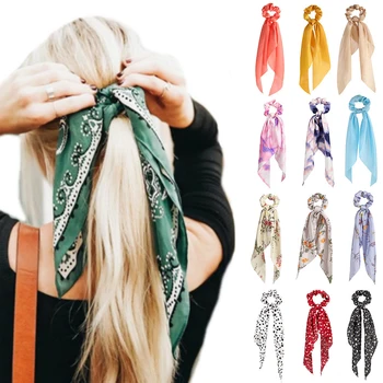 2020 Moda Çiçek Baskı Scrunchies Katı Uzun Saç Şerit Kadınlar İçin At Kuyruğu Eşarp Tatlı Elastik Saç Bantları saç aksesuarları