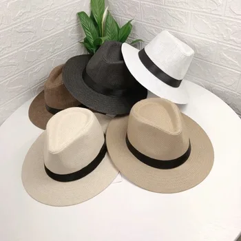 Yeni Unisex Panama kovboy şapkası Kadın Erkek Moda Yaz Rahat Gentelmen Trendy Plaj Güneş Hasır Caz Şapka Fedora şapka Gangster Kap