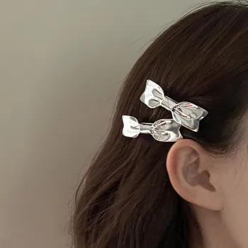 Yeni Harajuku Gümüş Renk Metal İlmek saç tokası Klip Kadınlar için Kız Punk Serin Basit Vintage saç aksesuarları moda takı