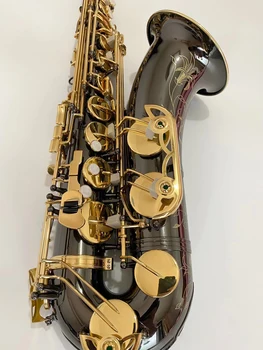 Siyah profesyonel Tenor saksafon B-düz gravür zarif desen siyah nikel altın tenor saksafon caz enstrüman