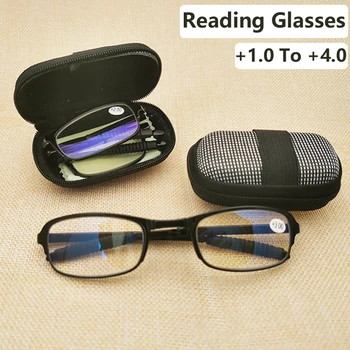 Katlanır okuma gözlüğü Kutusu ile Vintage Erkekler Kadınlar Kare Çerçeve Bilgisayar Gözlük Anti-radyasyon Presbiyopi Gözlük Diyoptri