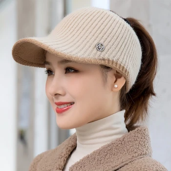 Yeni Kadın Renk Eşleştirme Rahat Kış Şapka Mektup Boş Üst Kapağı Kadın Örme Şapka
