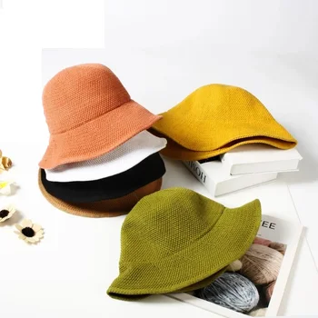 Vısrover 6 Renk Kova Şapka Kadınlar İçin Yaz Şapka Güneş Halat Panama Açık Katlanabilir Şapka Plaj Güneş Koruyucu Balıkçı Kapaklar Harajuku
