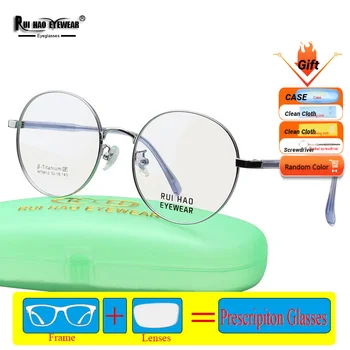 Unisex Yuvarlak Reçete Gözlük Retro Gözlük Çerçevesi Özelleştirmek Reçine Lensler Titanyum Alaşımlı Gözlük Çerçeveleri 9812