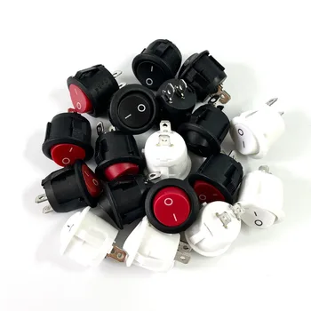 6 Adet 20mm Çap Yuvarlak Rocker Anahtarları Siyah Mini Yuvarlak Siyah Beyaz Kırmızı 2 Pin ON-OFF Rocker Anahtarı KCD1-105