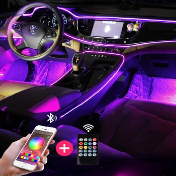 2021 Yeni Araba İç Atmosfer Lamba RGB Ayak İşık 8m Fiber Optik 10 İn 1 18 İn 1 Hiçbir Kablo Bluetooth App
