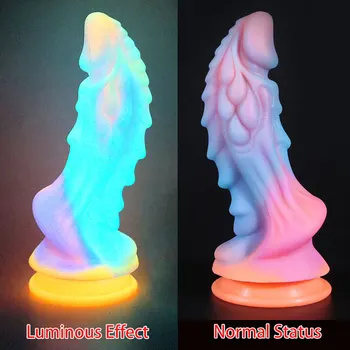 Yeni Aydınlık Yapay Penis Anal Seks Oyuncakları Kadın Erkek Renkli Parlayan Yapay Penis Penis Büyük Ejderha Canavar Yapay Penis Butt Plug Yetişkin oyuncaklar