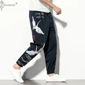 Sonbahar Yeni Ürünler Erkekler Japon Tarzı Pantolon Çin tarzı Vinç Nakış günlük pantolon Ulusal Gelgit Retro pamuklu pantolonlar