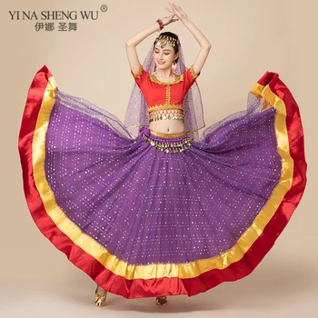 Hint Dans Bollywood Oryantal Dans Kostümleri Büyük Salıncak Etek Grubu Dans Performansı Kıyafet Yetişkin Kadın Oryantal Dans Elbise