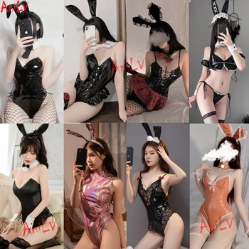 AnıLV Bunny Kız Serisi Deri Bodysuit Seksi Iç Çamaşırı Günaha Üniforma Kadın Tavşan Hizmetçi Iç Çamaşırı Erotik Pijama Kostümleri