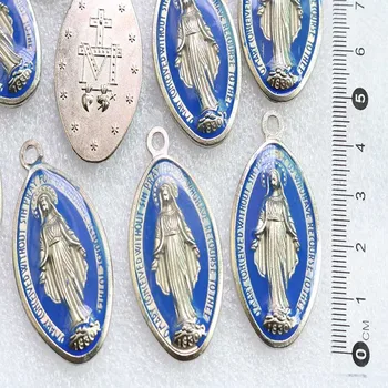 Meryem Ana Mini Madalya Mavi Meryem Katolik, Meryem Ana Mavi Madalya için vintage mm DIY kolye aksesuarı