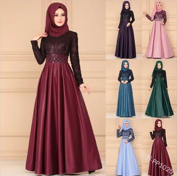 Müslüman Moda Orta Doğu Etnik Uzun Etek Dantel Dikiş İnce Elbise Dubai Abaya Türkiye Katar Ramazan İslam Giyim
