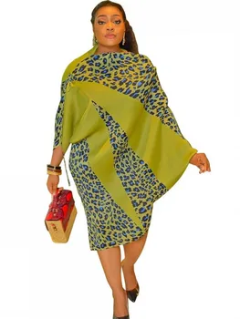 Kadınlar İçin afrika Elbiseler Batwing Kollu Slash Boyun Ropa Mujer Moda Yeni Leopar Baskı Streetwear Afrika Giyim Elbise 2022