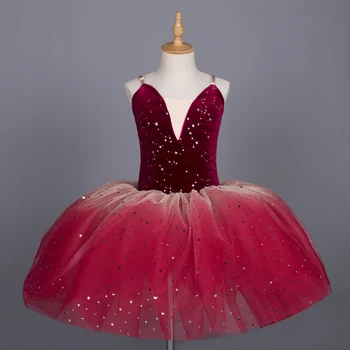 Kraliyet Mor Balerin Elbise Kız Çocuk dans kostümü Kırmızı Bale Elbise Çocuklar Ayarlanabilir Sapanlar Bale tutu Kızlar için