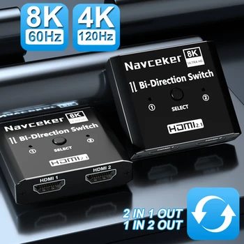 Navceker HDMI 2.1 Splitter Anahtarı 8K 60Hz 4K 120Hz 2 ın 1 out TV Xiaomi Xbox Serisi PS5 HDMI Kablosu Monitör HDMI 2.1 Switcher