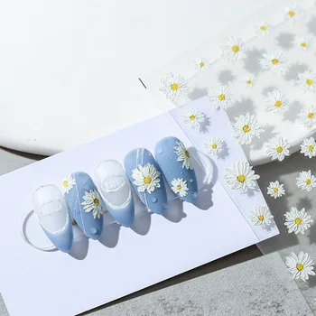 1 sayfalık Kabartmalı Papatya Tırnak Sanat Çıkartmalar Yaz Çiçek Yapışkanlı Çıkartmalar Tasarım Sticker Çıkartmaları Tırnak sanat dekoru