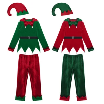 Çocuklar Noel Kostüm Unisex Sevimli Elk Elf Cosplay Kostüm Kadife Üstleri Pantolon Kemer şapka seti Yeni Yıl Noel Elk Kıyafet
