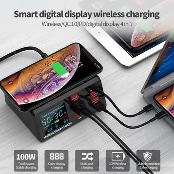 Akıllı LED Ekran kablosuz şarj doku QC 3.0 Hızlı Şarj 8 Port PD USB Şarj Hub Masaüstü Adaptörü iPhone Tablet İçin