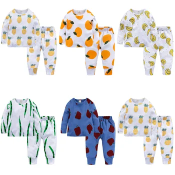 2022 Marka Yeni Pijama Bebek Erkek Pijama Çocuklar 100% pamuklu uzun kollu tişört Moda Karikatür Muz Meyve Pijama Kızlar İçin Sonbahar