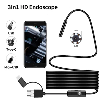 Dearsee 7mm Android Endoskop 3 in 1 USB/mikro USB/Tip-C Borescope Muayene Kamera ile Smartphone için OTG ve UVC PC