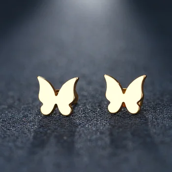 DOTIFI Paslanmaz Çelik düğme küpe Kadınlar İçin Adam Küçük Uçan Kelebek Altın Renk severlerin Nişan Takı