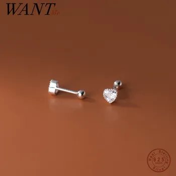 WANTME 925 Ayar Gümüş Lüks Zirkon Aşk Kalp Spiral Boncuk Saplama Küpe Kadınlar için Moda Kore Parti Piercing Takı
