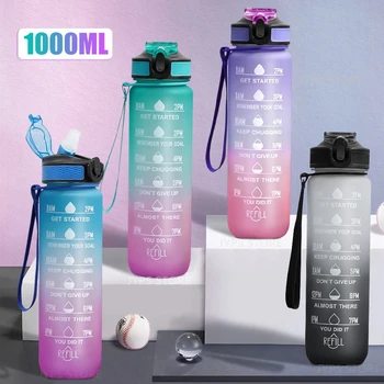 1 Litre Su Şişesi Motivasyon Spor Su Şişesi Sızdırmaz İçme pipetli şişeler Açık Seyahat Su Bardağı BPA Ücretsiz