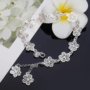 Moda 925 Ayar gümüş çiçek Bilezik kadın için güzel lüks takı Düğün parti Popüler markalar Yılbaşı hediyeleri