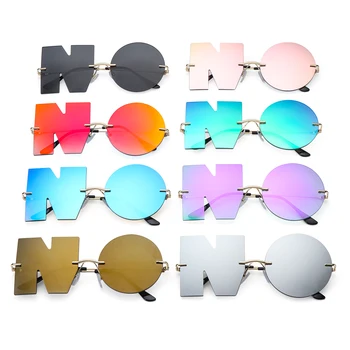 1 ADET Unisex Ayna Çerçevesiz Güneş Gözlüğü Vintage Moda Mektup HİÇBİR Gözlük Punk Gözlük Lüks güneş gözlüğü Metal Trend UV400 Tonları