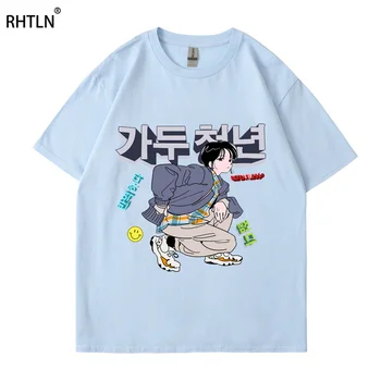 Streetwear harajuku tişört uomo Hip Hop Karikatür maglietta stampata coreana Harajuku Pamuklu Rahat 2022 yazlık t-Shirt manica co