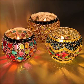 Mozaik Cam Şamdan Cam Kase Mumluk dekoratif mum fincanı Düğün Parti Yemek Tatil Dekorasyon Masa Süsleri