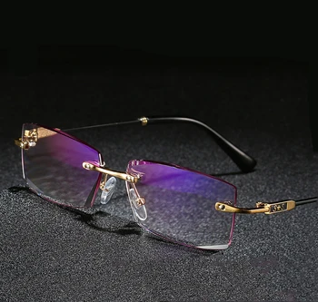 Lüks Elmas Kesim okuma gözlüğü Kadın Çerçevesiz Altın Çerçeve Narin Tasarım Moda Anti-blu Anti Yorgunluk +1 +1.5 +2 +2.5 +4'e kadar