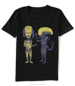 Alien Vs Predator X Beavis ve Butthead Hunter ve Xenomorph Komik siyah tişört Ucuz Satış Pamuk T erkek çocuklar için tişörtler
