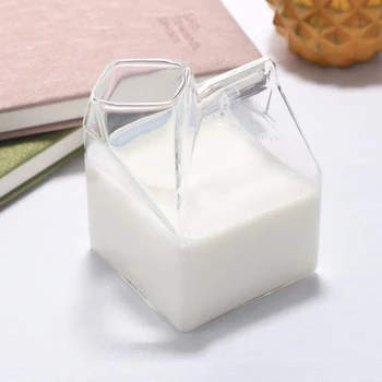 1 Adet 300 Ml Yarım Pint Süt Karton Tarzı Yaratıcı Mini süt tenceresi Cam süt kupası Süt Kutusu Cam Bardak