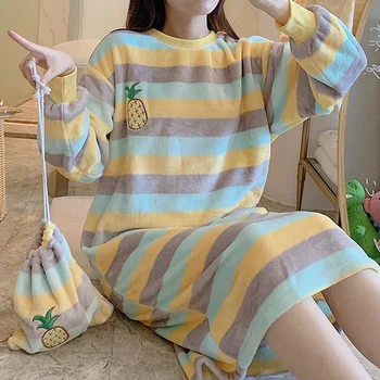 Yeni Sonbahar Kış Nightgowns & Sleepshirts Genç Kız Sıcak Flanel Gecelik Uzun Kollu Kadın Pijama Gömlek Ev Giyim Clohtes