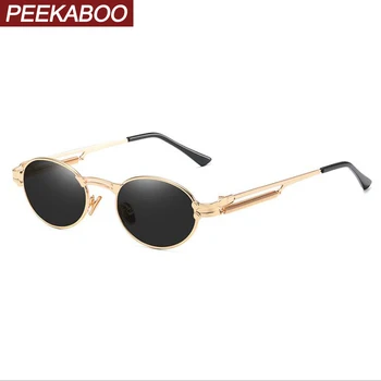Peekaboo altın retro yuvarlak güneş gözlüğü vintage erkekler 2020 yaz metal punk güneş gözlüğü kadınlar için oval anti mavi ışık uv400 unisex