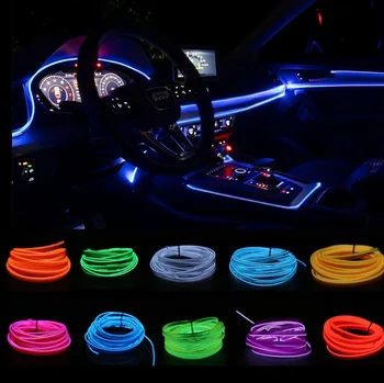 5M Neon LED Araba iç aydınlatma Şeritleri Atmosfer Lamba Otomatik LED Şerit Garland EL Tel Halat Araba Dekorasyon Lambası Esnek Tüp
