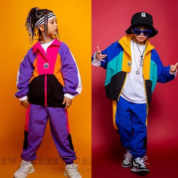 Çocuklar spor takımları Setleri Ceket Pantolon Erkek Kız Streetwear Hip Hop Rahat Gevşek Ceket Pantolon Eşofman Sahne Dans Giyim