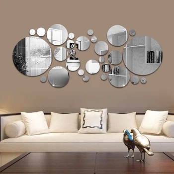 26/24 adet 3D Ayna Duvar Sticker Yuvarlak Ayna DIY TV Arka Plan Odası Çıkartmaları Duvar Dekor yatak odası Banyo Ev Dekorasyon ayna