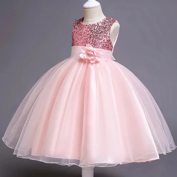 2 6 8 10Yrs Genç Kız Sequins Çiçek Noel Elbise Prenses Kız Tutu Elbise Düğün Parti İçin Yeni Yıl Çocuk Kız Elbise
