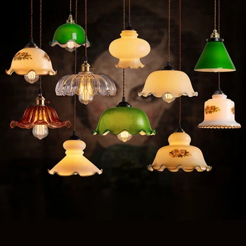 Vitray kolye ışık Vintage mutfak asılı lambalar yemek odası ışıkları Cafe Bar ev aydınlatma armatürleri endüstriyel lamba