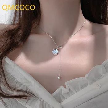 QMCOCO Gümüş Renk Zirkon Çiçek Kabuk Yuvarlak Kolye Moda Mizaç Basit Tasarım Kadın Köprücük Kemiği Zinciri Doğum Günü Hediyeleri