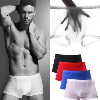 Yaz Buz İpek erkek iç çamaşırı 3D Şeffaf Seksi Erkek baksır şort Erkek Külot Dikişsiz Nefes Düz Renk Külot