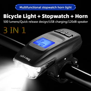 Bisiklet ışık 500LM lamba 4 modu USB bisiklet bilgisayar boynuz el feneri döngüsü bisiklet kilometre Led ön ışıkları bisiklet far