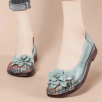 Tasarım ayakkabı Kadınlar Lüks Daireler El Yapımı Çiçek Vintage Loafer'lar Kadın Hakiki Deri Flats Bayanlar Güzel Kırmızı Balarinler Ayakkabı
