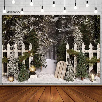 Avezano Noel Arka Planında Kış Kar Orman Wonderland Ahşap Çit Çocuk Portre Dekor Fotoğrafçılık Arka Plan Fotoğraf Stüdyosu