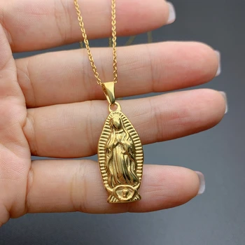 Vintage Dini Our Lady Guadalupe Bakire Madalya Kolye Paslanmaz Çelik Kolye Kadın Erkek 2022 Titanyum çelik Takı