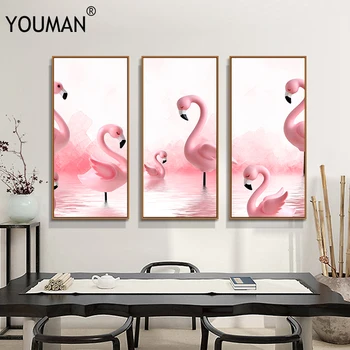 Pembe Flamingo Tuval Baskılar İskandinav Posterler Ve Baskılar Tuval Boyama Sanatı Cuadros Decoracion Duvar Sanatı Duvar Kağıtları Posteri Boyama